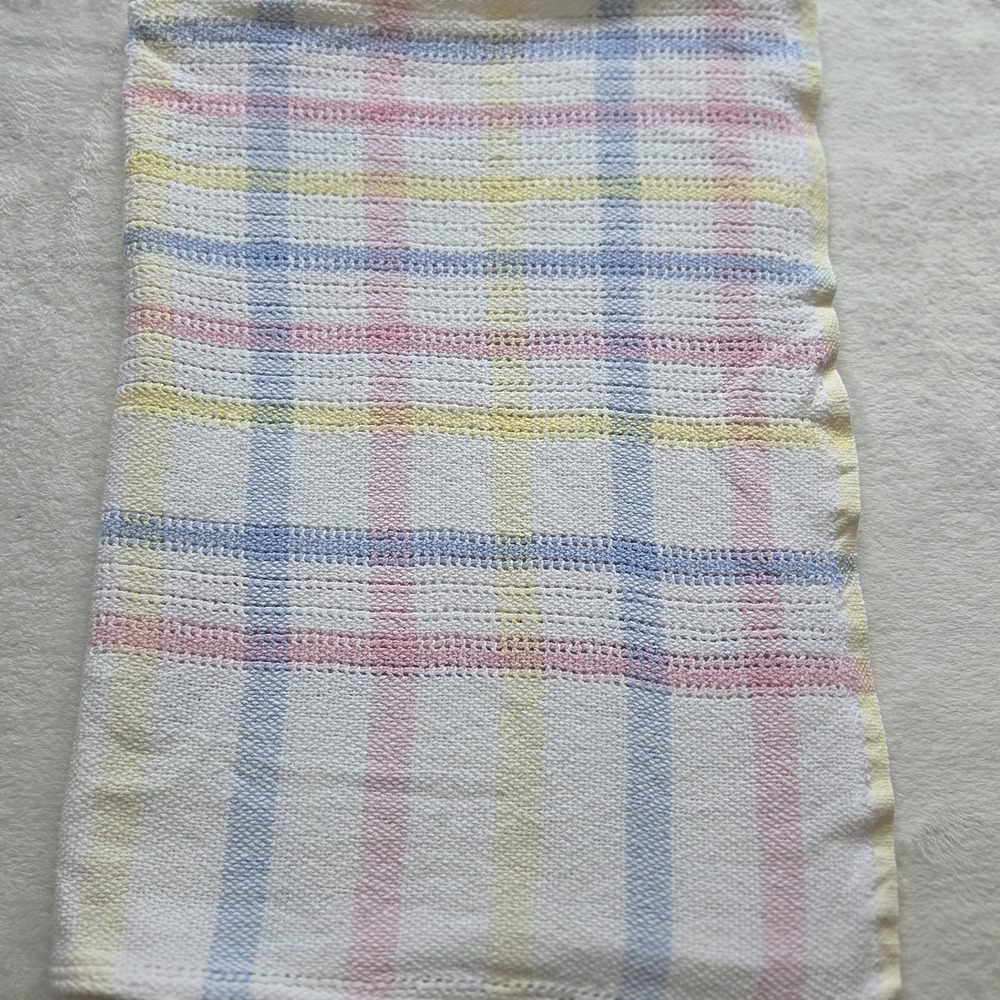 Vintage Beacon Pastel Plaid Cotton Baby Blanket Open Waffle Weave WPL 1675 USA